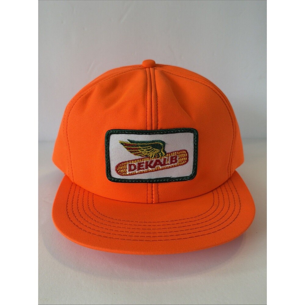 K Products DEKALB Blaze Orange Snapback Hat Trucker Cap Patch Retro Farm Seed Ad